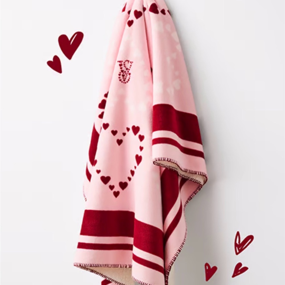 Victoria's Secret Pink Blanket with Red Hearts